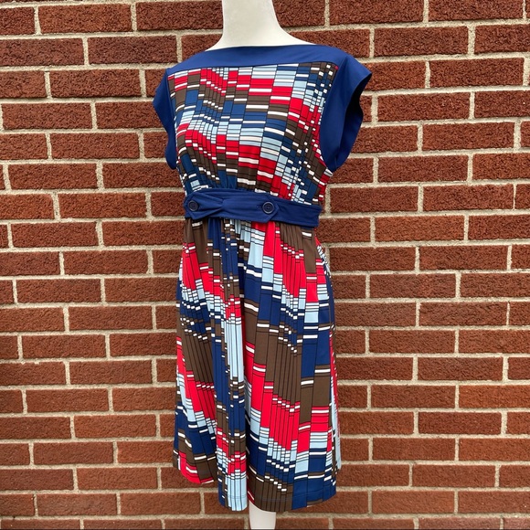 BCBGMaxAzia  70s Retro Dress In Poppy Multi Size Small Red Blue - Picture 7 of 11